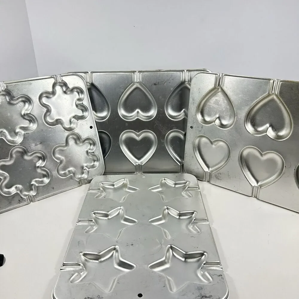 Lot of 4 Vintage Wilton Aluminum Cookie Pops Treat Pans Hearts Stars Blossom
